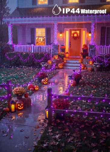 Image of Purple LED Outdoor Halloween Lights, 39Ft 100 LED Halloween String Lights | 8 Lighting Modes, Connectable Mini Lights, Plug In, for Garden Patio Party Haunted House Ghost Holiday Lighting Decoration