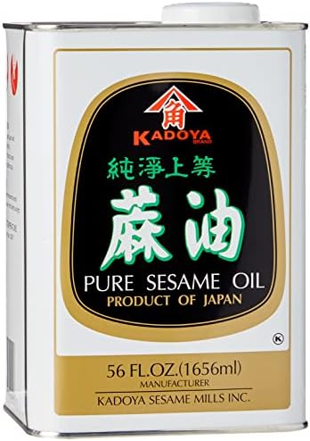 Kadoya Pure Sesame Oil 1656ml - Bulk Toasted Japanese Seasoning | Authentic 100% pure toasted sesame oil. Mega restaurant size ideal for commercial kitchens pan Asian stir fry and ramen