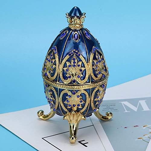 Enameled Faberge Egg, Hand Painted Enameled Jewelry Box Faberge Egg Decorative Hinged Jewelry Trinket Box for Home Desktop Decor Gifts