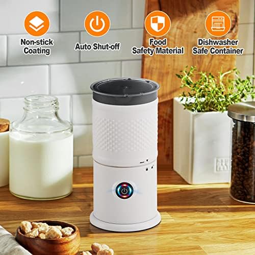 TUKAILAI Milk Frothers, 450W Electric 3 in 1 Hot & Cold Milk Frother Machine with LED Button, Non Stick Coating, Automatic Shut-Off for Coffee, Latte, Cappuccino, Multifunctional Milk Frother, White