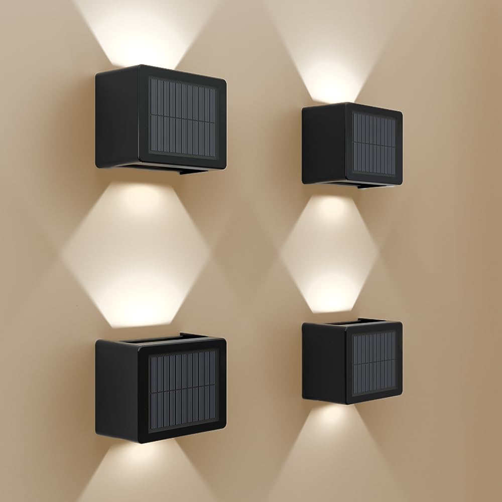 HOFTRONIC - Louis 4er Set Solar Wandleuchte Up Down - CCT 3000K & 5000K - IP65 Wasserdicht - Solar Außenleuchte - Inkl. Dämmerungsschalter