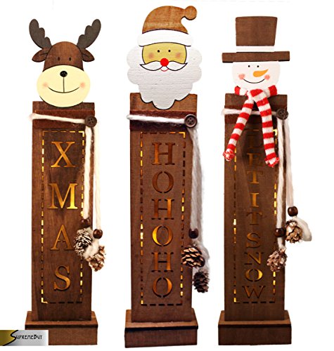 Lightup Words in Shabby Chic Free Stand CHRISTMAS CHARACTERS Art Block With Button and Pine Decorations (Reindeer)