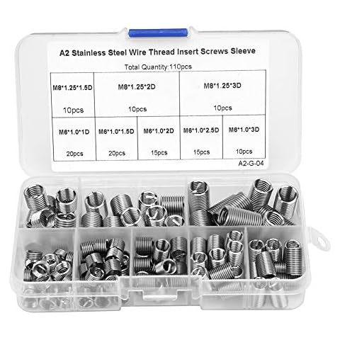 110Pcs M6 M8 Wire Thread Inserts Stainless Steel Coiled Helicoil Type Screw Repair Sleeve Assortment Kit,8 different sizes,with Plastic Box Cover