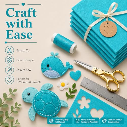 Image of Teal Blue Large Felt Fabric 36 inch x 36 inch (1 Square Yard), 1mm Stiff Felt Sheet, Nonwoven Fabric for Crafts, DIY Projects, Art, Sewing, Lining & Decorations