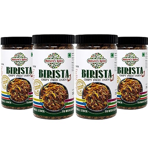 Image of Nature's Spice Birista Fresh Crispy Fried Onion - Pack of 4 (250g Each) Golden Pyaz Used for Biryani, Noodles, Gravies & Indian Curries | Healthy & Tasty Snack | Good Source of Dietary Fiber