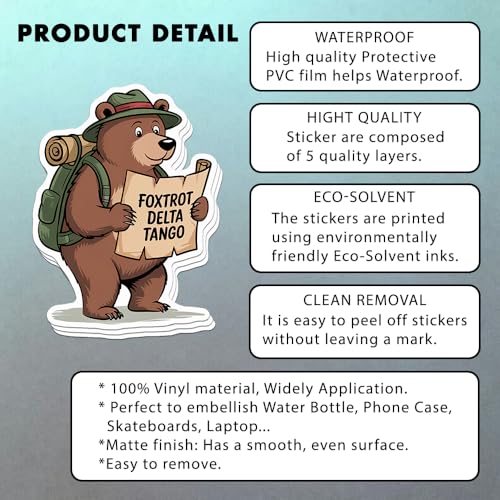 Image of (Pack of 3) Subtle Foxtrot Delta Tango FDT Funny Bear Anti Not My President Liberal Feminist Political Vinyl Stickers for Water Bottles Laptop Bumper Window Car 3 Inches