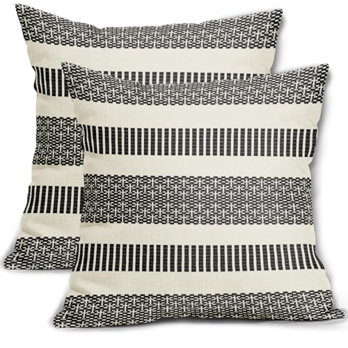 Black Striped Pillow Covers 18x18 Set of 2 Boho...