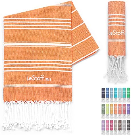 LeStoff Turkish Hammam Beach Towel 100% Organic Cotton Prewashed 95x180cm XXL Soft Absorbent Quick Drying Pool Bath Yoga Gym Sauna Travel SPA Eco-Friendly Lightweight Peshtemal - (Orange)