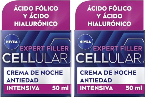 NIVEA Cellular Expert Filler - Crema de Noche - Antiarrugas - Efecto Rellenador 24h - Con Ácido Hialurónico y Ácido Fólico - Crema Antiedad - Extra Firmeza - Todo Tipo de Pieles - 50 ml (Paquete de 2)