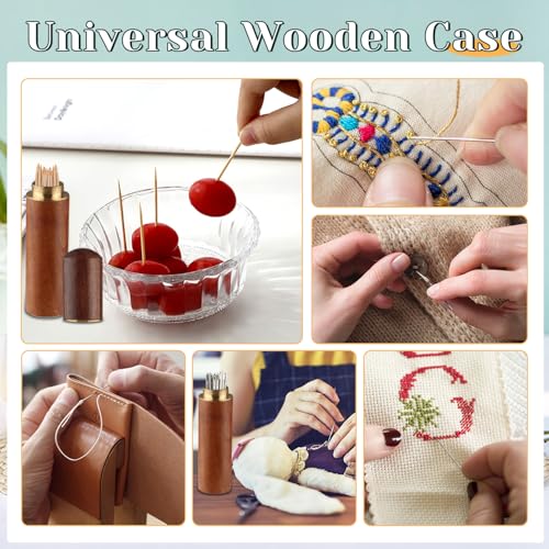 Image of 6 Pack Needle Case Wooden Sewing Needle Holder Portable Embroidery Needle Tube Keeper Container for Hand Crafts Sewing Knitting Tool Toothpick Pill Bead
