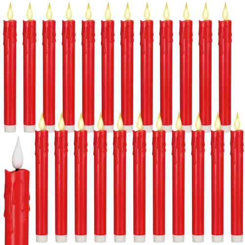 Image of Baquler 24 Pcs 8.8 inch Red Flameless Taper Candle LED Stick Battery Operated
