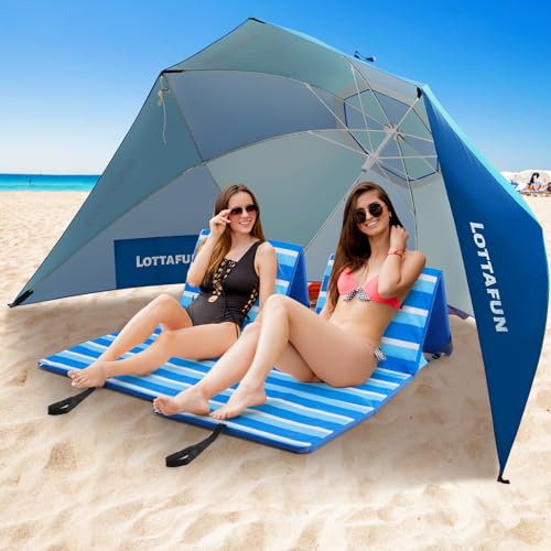 LOTTAFUN Portable Beach Chair with Back Support, Folding Beach Lounge Chair for Adults Adjustable Beach Mat Lightweight Tanning Chair for Outdoor Sand Camping Sunbathing