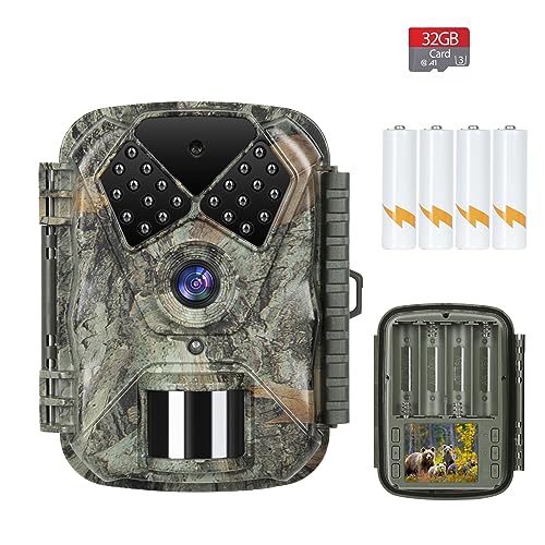 Coollia Cámaras de Caza 20MP 1080P con LED IR Invisibles de 940nm Visión Nocturna, 0.2s Tiempo Activación IP66 Impermeable para Observación de Vida Silvestre con Tarjeta SD 32GB y 4 Pilas AA