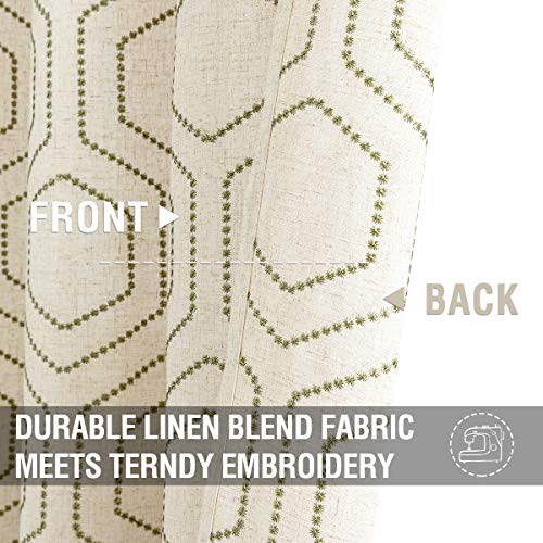 Jinchan Green Window Curtains Linen Textured Honeycomb Embroidered Design Living Room Curtain Drapes Bedroom Bronze Grommet Window Treatment Set 2 Panels 84 Inch #TOP3