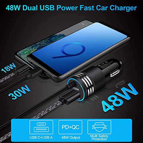 Andhot 48W Super Fast Car Charger Usb C Rapid Android Car Adapter With 30W Built-In Type C Fast Charging Cable For Samsung Galaxy S24 S23 Ultra S22 S21 S20 Fe A15 A14 A54 A53 A23 A13 A03S A12 A32 S9 Z Flip6 thumb #2