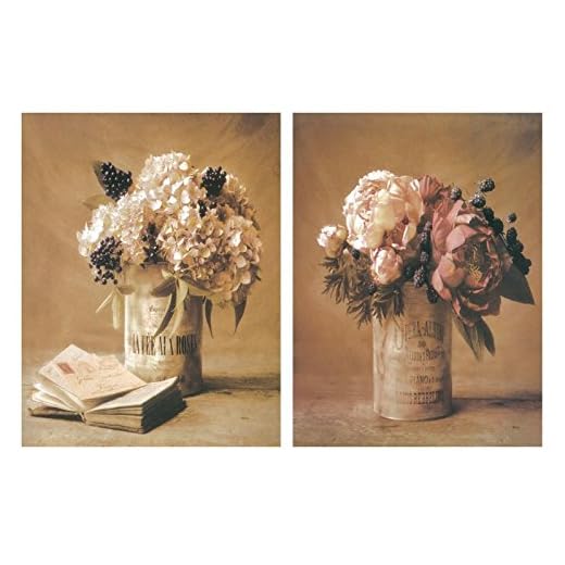 Cuadro de madera de flores de decoración. Set de 2 unidades de 19x25 cm cada unidad