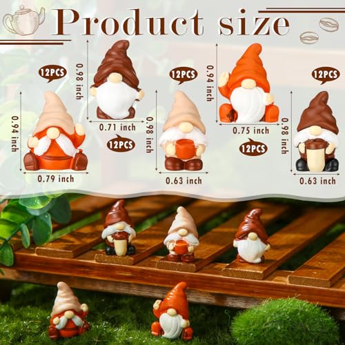 Estatuas mini gnomos cafés 60 pcs resina otoño miniatura 2
