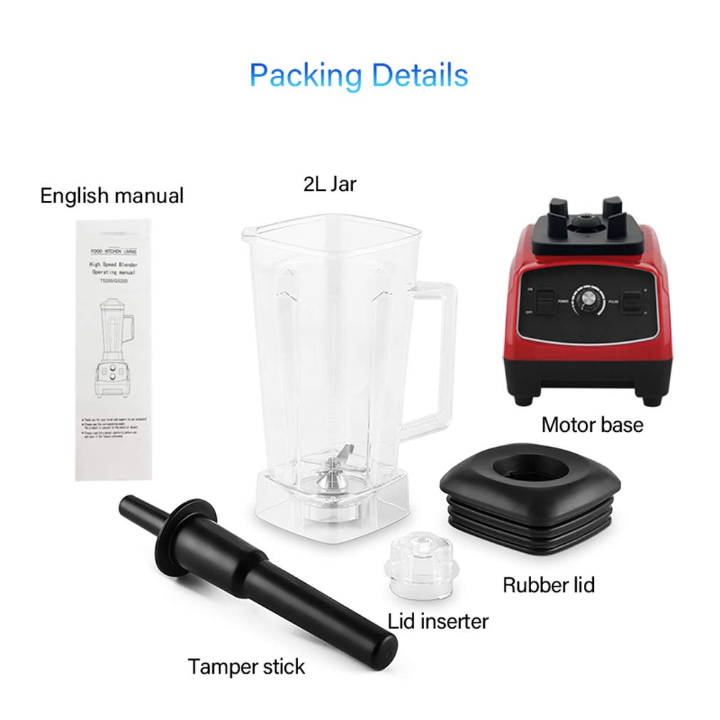 Blender Mixeur Multifonctions, Smoothie Blender Chauffant Blender Mixeur Puissant avec 2200W Mixeur Smoothie Et Milk Shake avec 6 Lames en Acier Inoxydable Et 2L sans BPA Jarre,Rouge