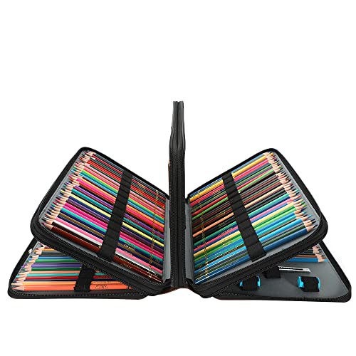Image of Vomgomfom 300 Slots Marker Case 4-Layer PU Leather, Handle, Solid Black