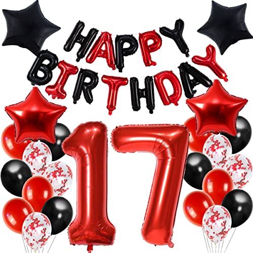 Ballon 17e anniversaire décoration fille rouge noir ballon gonflable chiffres 17 décoration d'anniversaire fille 17 ans décoration d'anniversaire Cover
