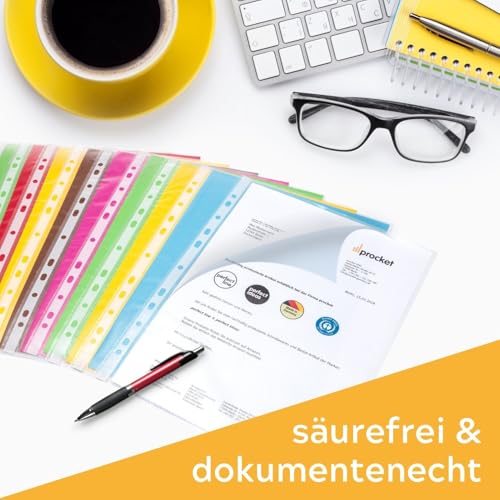perfect line – 100 Prospekthüllen A4, seitlich & oben offen (Typ L) - extra stark, säurefrei, dokumentenecht, Klarsichthüllen reißfest, Made in EU