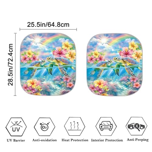 Image of Floral Turtle Car Front Windshield Sun Shade Foldable 2pcs Auto Sunshade Vehicles Sun Visor Portable Heat Reflector Keep Your Vehicle Cool Universal for Cars