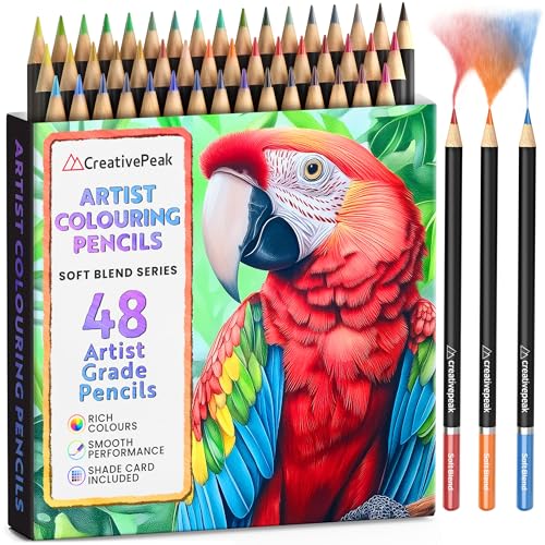 Creativepeak Professional Colouring Pencils, 48 Vibrant Colours & Swatch Card w/ 6 Metallic Colours, Professional Art Supplies, Perfect for Painting & Calligraphy