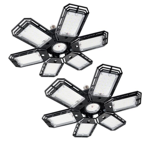 LED ATOMANT Pack 2x Luces de Garaje LED 50W, Diseño Hexagonal con 6 Paneles Ajustables, Iluminacion Blanca Fria 6000LM, Angulo Direccionable 90º por Panel, Casquillo E27, Facil Instalacion