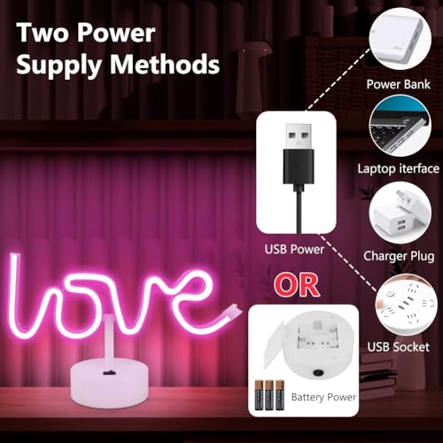 HOTUT Love LED Neon Light - USB or Battery Powered LED Neon Sign for Valentine'Day and Christmas, Perfect as a Bedroom Night Light for Girls or Living Room - Image 4