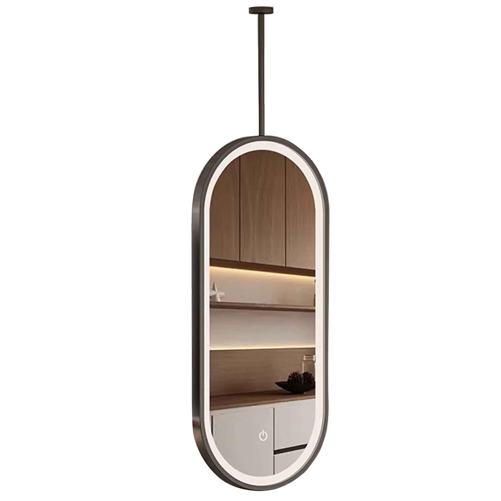 FGXHHS Black Metal Frame Oval LED 3 Color Dimmable Lighting Ceiling Mounted Vanity Mirror - Customizable Floating Rod(50cmx100cm)