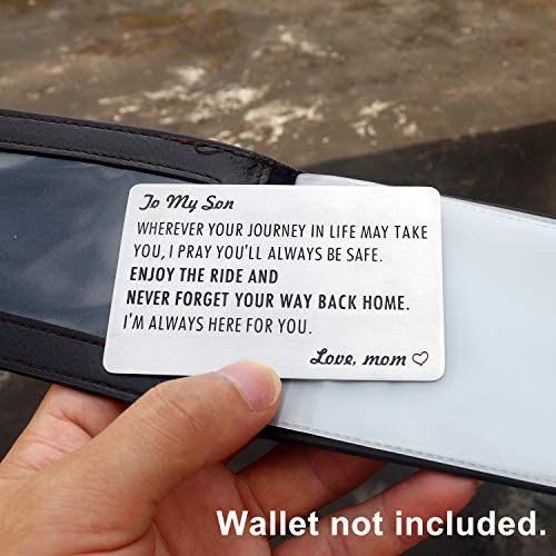 Engraved Wallet Card Insert for Son from Mom, Stainless Steel Wallet Cards with Mini Love Note, Sweet 16 Gifts for Son, Birthday, Graduation Gift for Him3