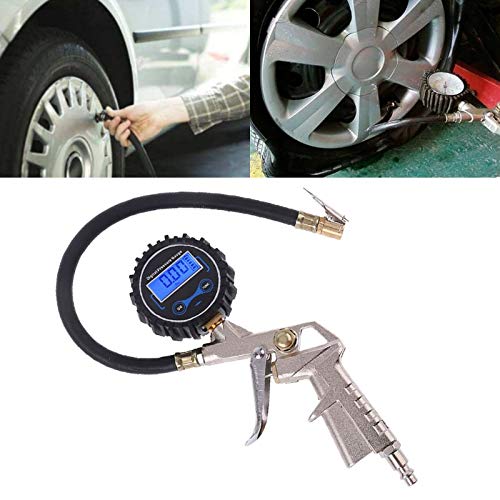 Inflador de neumáticos Digital con manómetro, Manguera y Clip de Mandril Compatible con Coche, Motocicleta, Bicicleta 35ED