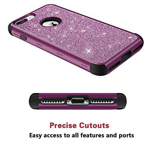 Hython Designed For Iphone 8 Plus, Iphone 7 Plus Case, Heavy Duty Defender Protective Bling Glitter Sparkle Hard Shell Hybrid Shockproof Rubber Bumper Cover For Iphone 7 Plus And 8 Plus, Purple #TOP3