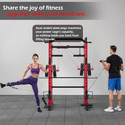 Smith Machine Home Gym with LAT Pulldown, Power Squat Rack Cage 2000lbs All in One Dual Cable Crossover Machine, Strength Training Power Cages with Pulley Workout System, Garage Bench Press - Thumbnail 2