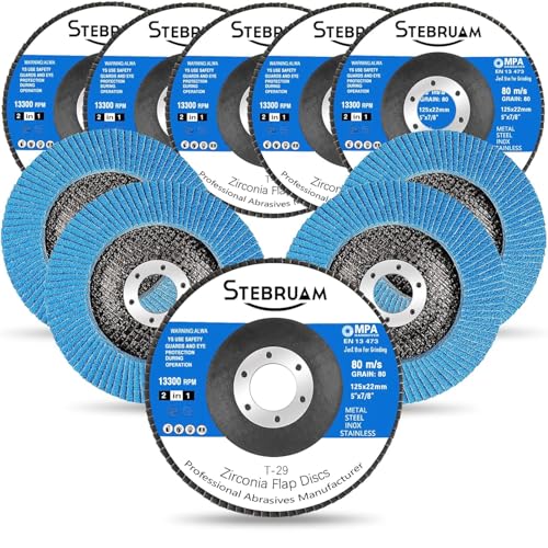 STEBRUAM 10 Pack 125mm Flap Discs 80 Grit,Professioanl T29 Zirconia Grinding Disc for Sanding Metal Stainless Steel Wood