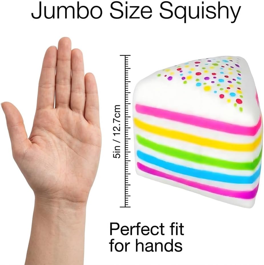 Rainbow Cake Squishy, Jumbo Slow Rising Squeeze Fidget Sensory Toy, Giant Layer Cake Slice Soft Stress Relief Squishy for Adults Birthday Gift Party Favor Colorful Cute Toy(#A)