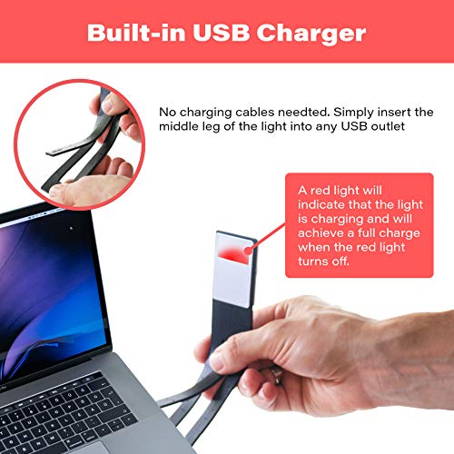 Book Light, Amber Rechargeable Clip-On Reading Light by Hooga. 1600K Warm LEDs for Reading in Bed. Blue Light Blocking. Built-in USB Charger, 4 Brightness Settings. Works with Kindles