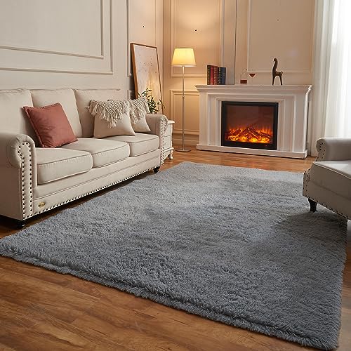 Arbosofe Rugs for Living Room, Area Rug for Bedroom, 9 x 12 Clearance Light Grey Nursery Room Rug, Large Throw for Playroom Room- Soft, Fluffy, Shaggy Carpets for Kids Room Girls