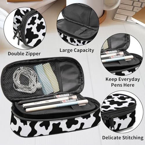 Image of Cow Spots Black White Cow Pattern Pencil Case for Boy Girl Teens, Big Capacity Black Pen Bag with Zipper,Organizer For Home Desk Office School Cosmetic Makeup Bag