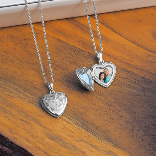 PicturesOnGold.com Sterling Silver Floral Heart Photo Locket with Diamond - 2/3 inch x 2/3 inch4