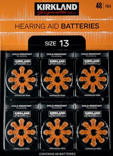 KIRKLAND Signature Hearing Aid Batteries Size 13, Zinc-Air 1.45V, 48 Pack