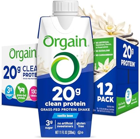 Orgain 20g Clean Grass Fed High Protein Shake, Vanilla, 11 oz, 12pk
