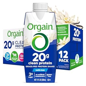 Orgain Clean Protein Shake, Grass Fed Dairy, Vanilla Bean – 20g Whey High Protein, Kosher, Ready to Drink, Low Net Carbs, Gluten Free, No Soy Ingredients, 11 Fl Oz (Pack of 12)