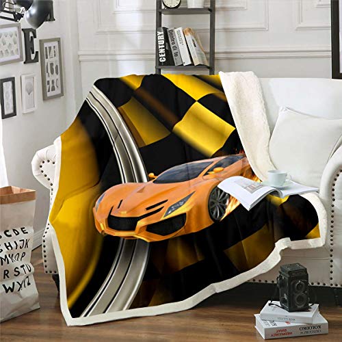 Erosebridal Boys Race Car Throw Blanket Twin Size, Yellow Automobile ...