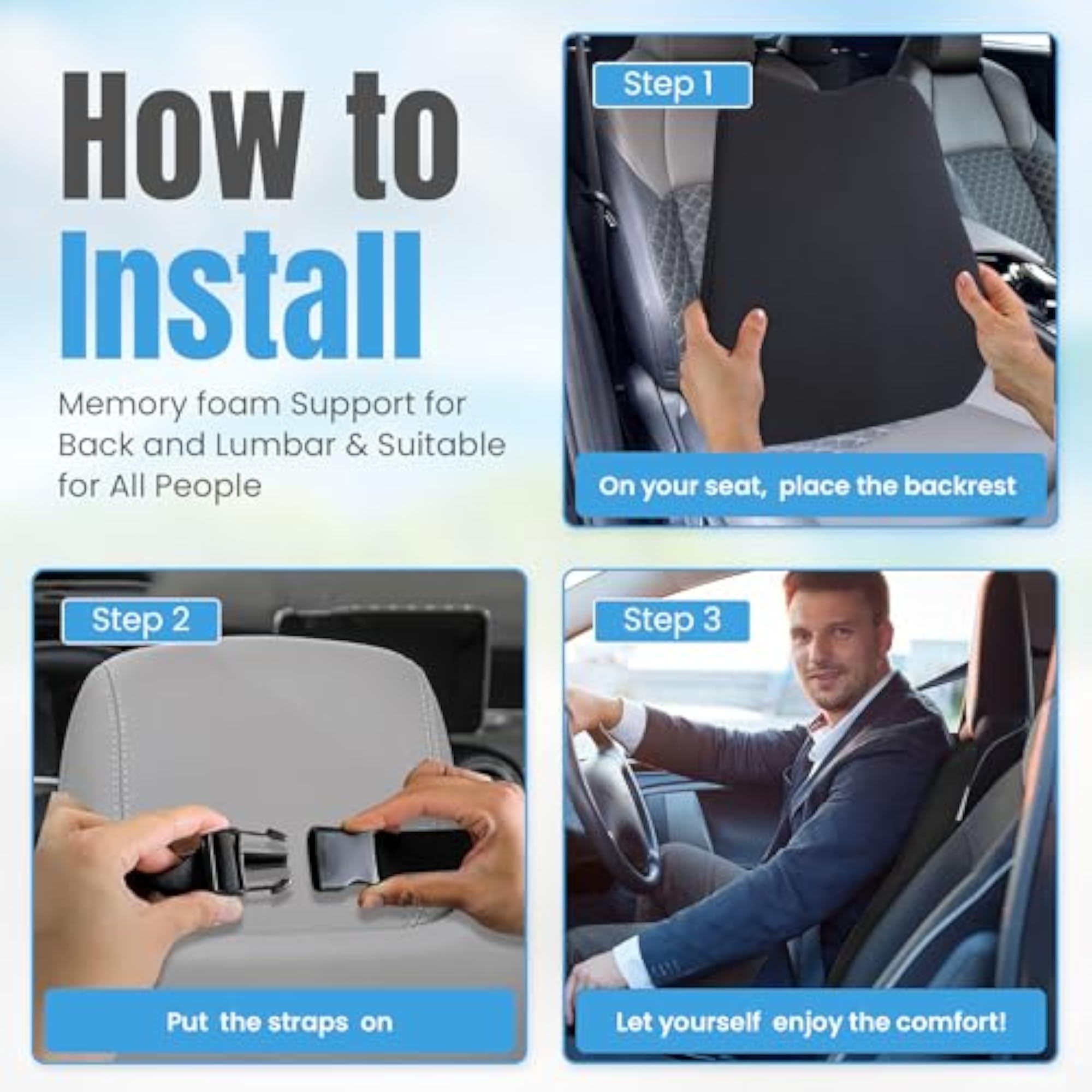 Memory Foam Car Seat Back Support Cushion