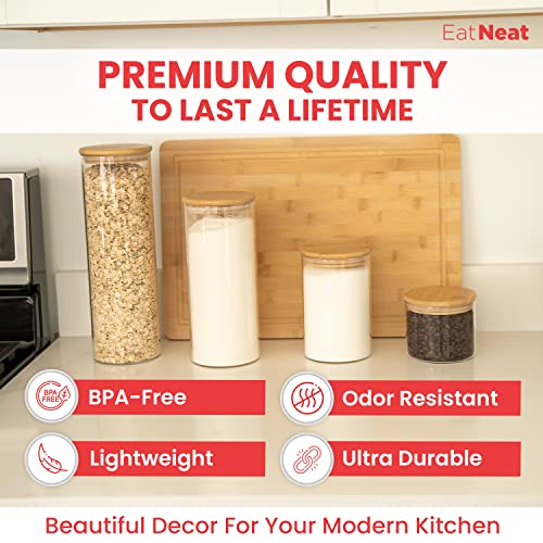 Image of EatNeat 4‑Piece Glass Canister Set with Airtight Bamboo Lids - Giftable Kitchen Storage - Tall Jar Fits Spaghetti - 74 /56 /36 /20 oz for Pantry, Dry Goods, Coffee, Snacks & More