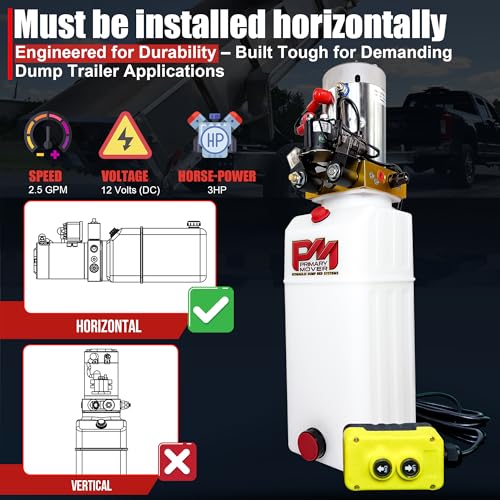 Primary Mover Hydraulic Pump for Dump Trailer - 12Vdc Double Acting Hydraulic Power Unit - Dump Trailer Pump 8 Quart Poly Reservoir with Remote Controller (PFP-DA08P) - Thumbnail 5