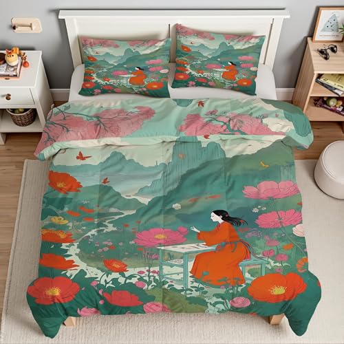 Housse de couette 160x200 fleurs et parure de lit microfibre avec fermeture éclair - 3