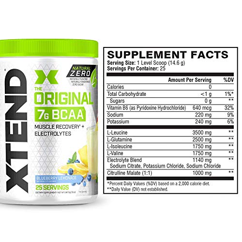 XTEND Natural Zero BCAA Powder Blueberry Lemonade Free of Artificial