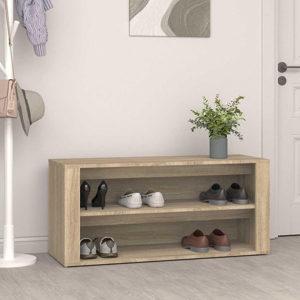 Regał na buty z drewna inżynieryjnego 2 przegródki 100x35x45 cm Sonoma